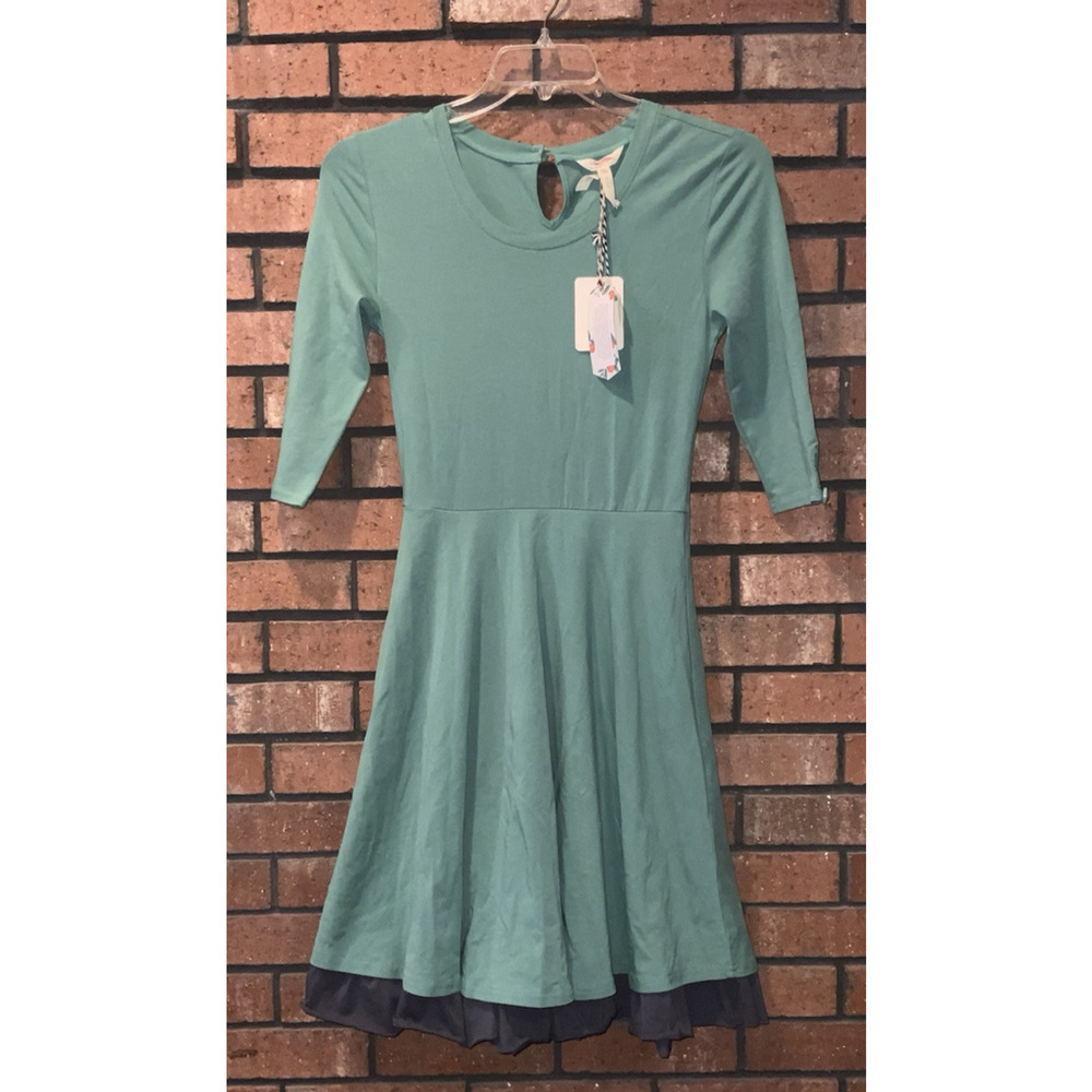 Matilda Jane Womens‎ Green/Navy Blue 3/4 Sleeve Fit & Flare Dress Size XS
